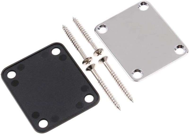 Micovay 2 Pack Guitar Metal Neck Plates with Plastic Mat Compatible for Strat Tele Style Electric Guitar Replacement, Chrome - Image 3